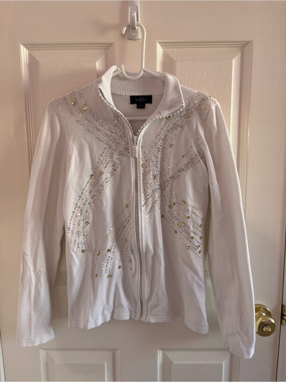bedazzled white zip up